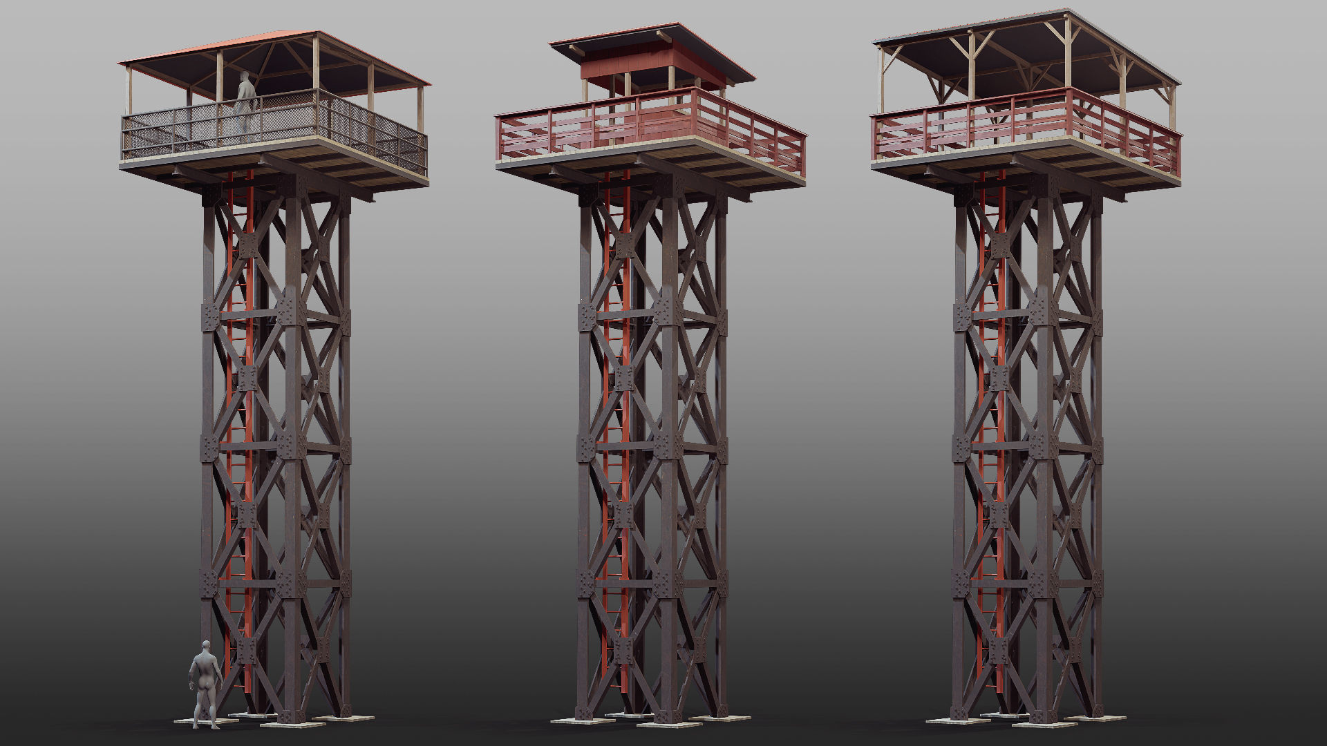 Watchtower set 02 Low-poly 3D model_1