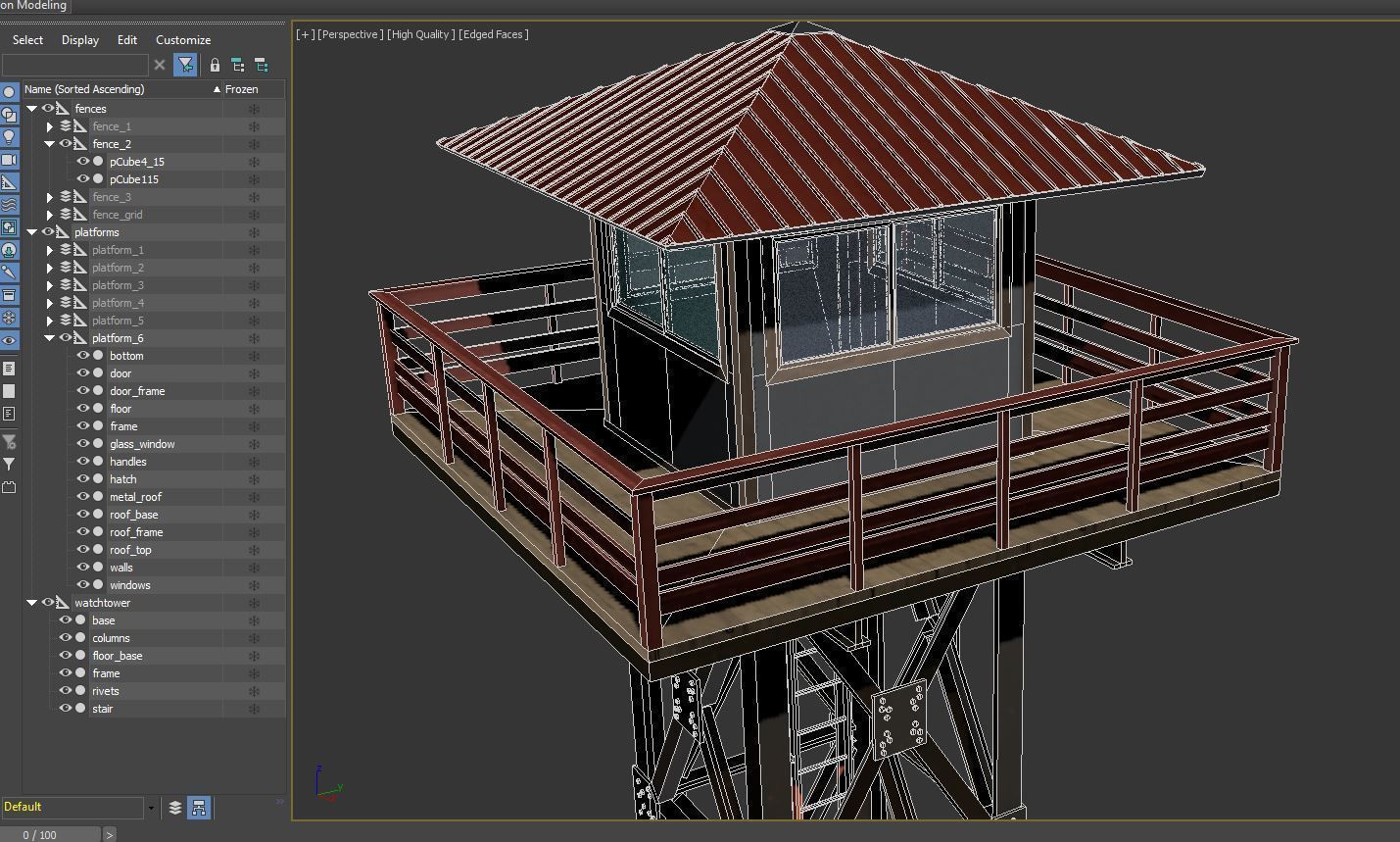 Watchtower set 02 Low-poly 3D model_16