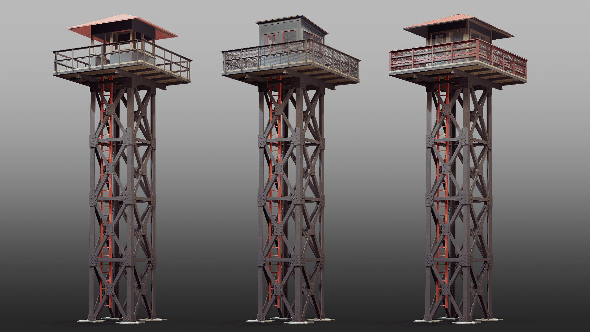 Watchtower set 02 Low-poly 3D model_2