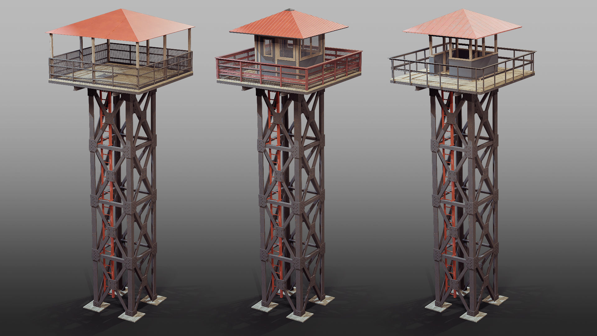 Watchtower set 02 Low-poly 3D model_3