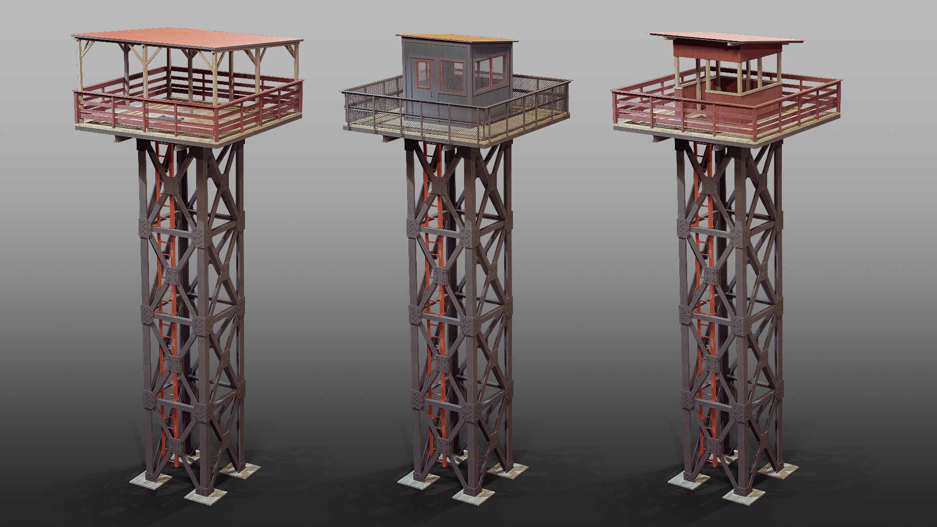 Watchtower set 02 Low-poly 3D model_4
