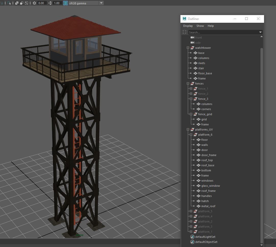 Watchtower set 02 Low-poly 3D model_11