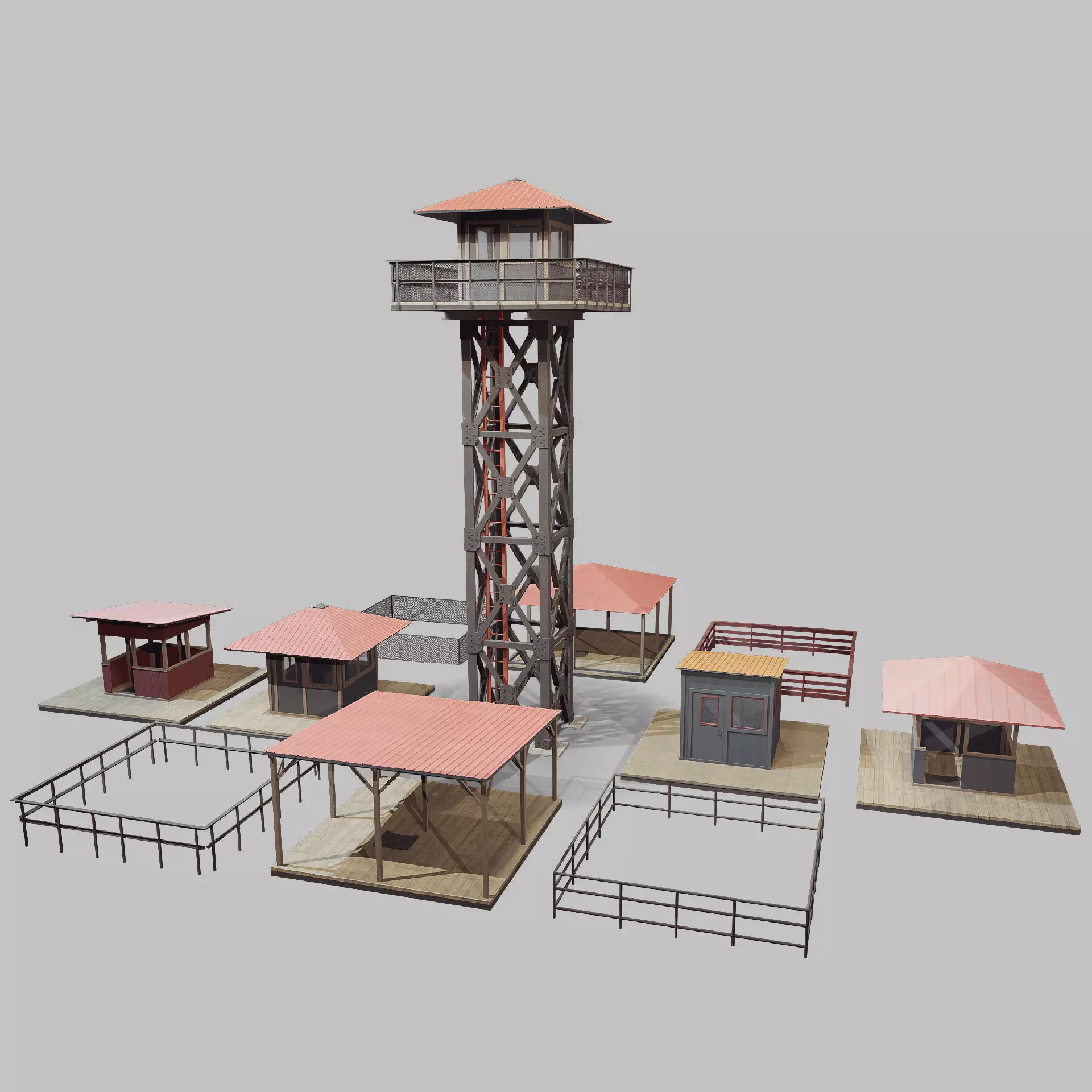 Watchtower set 02 Low-poly 3D model_0