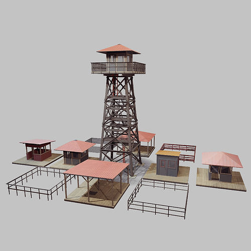 Watchtower set 03 Low-poly 3D model