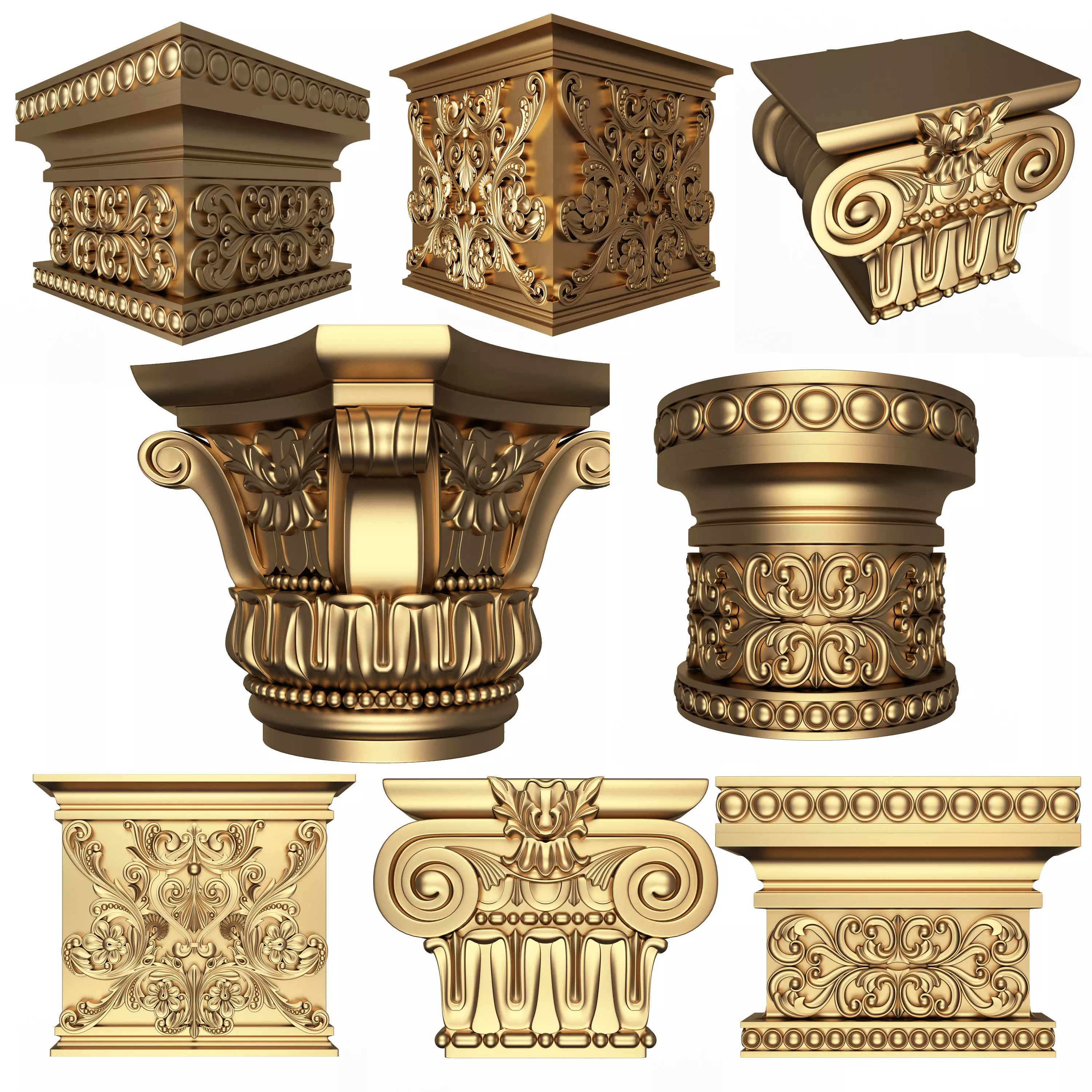 Collection of Capitals 02 Low-poly 3D model_0