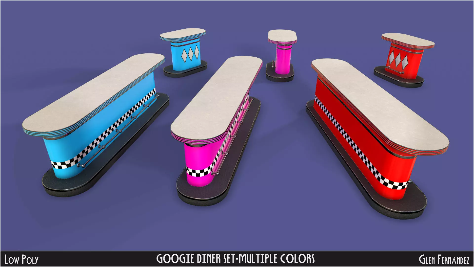 Vintage Googie Diner Item Pack Low Poly Low-poly 3D model_5