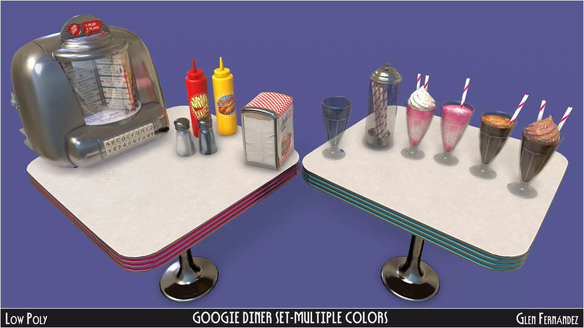 Vintage Googie Diner Item Pack Low Poly Low-poly 3D model_9