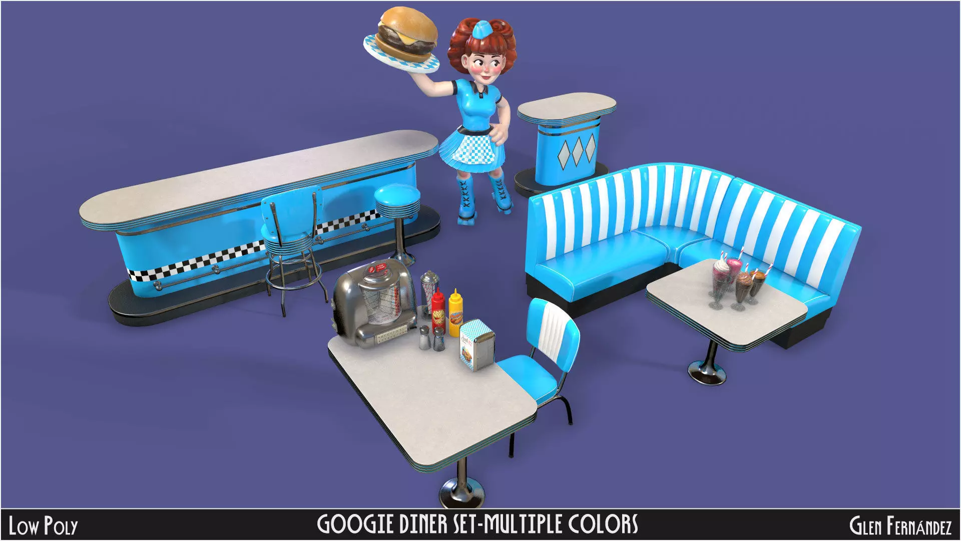 Vintage Googie Diner Item Pack Low Poly Low-poly 3D model_0