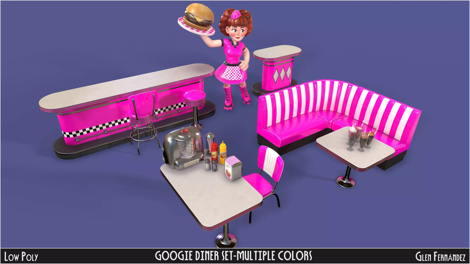 Vintage Googie Diner Item Pack Low Poly Low-poly 3D model_2
