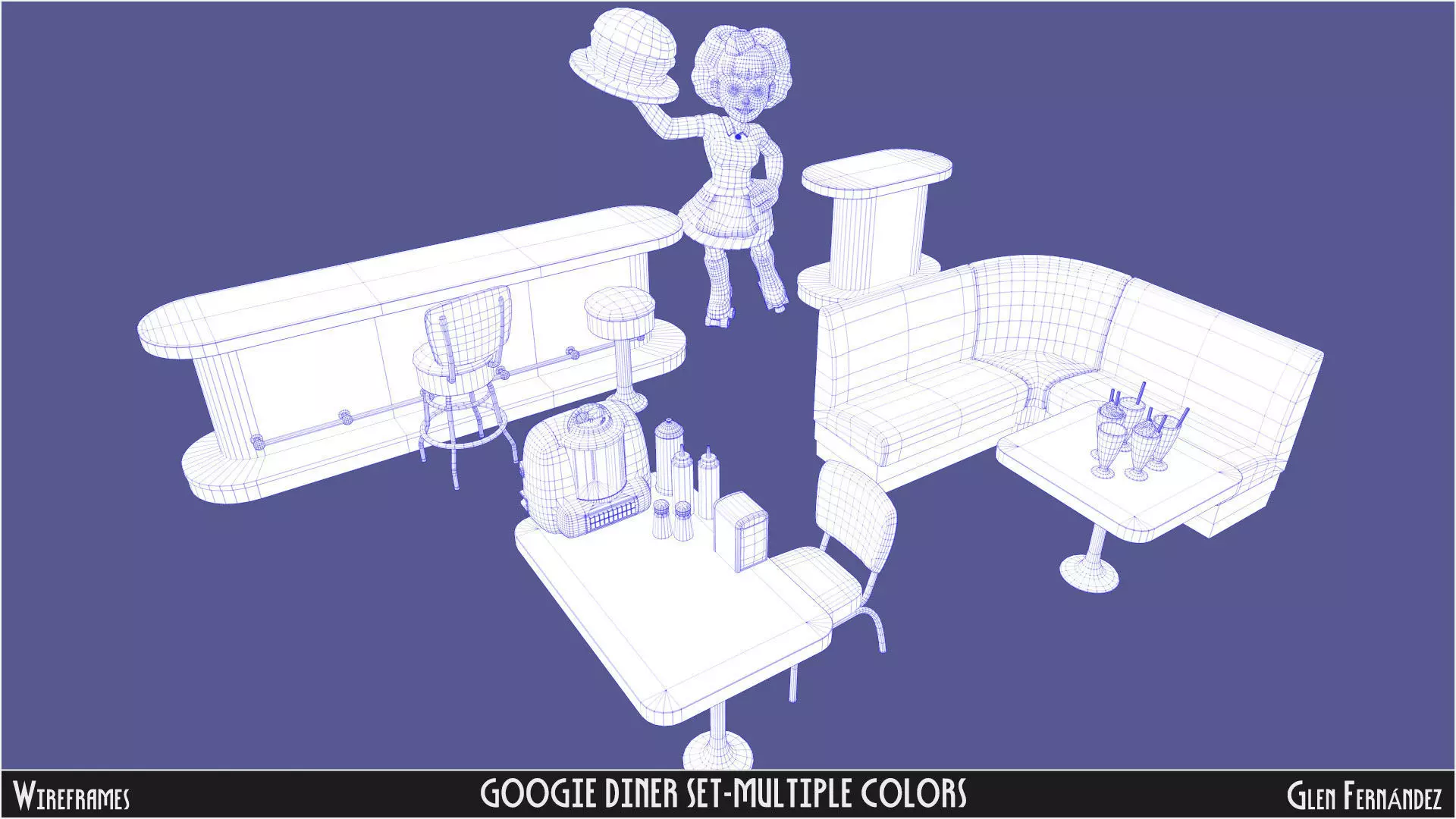 Vintage Googie Diner Item Pack Low Poly Low-poly 3D model_15