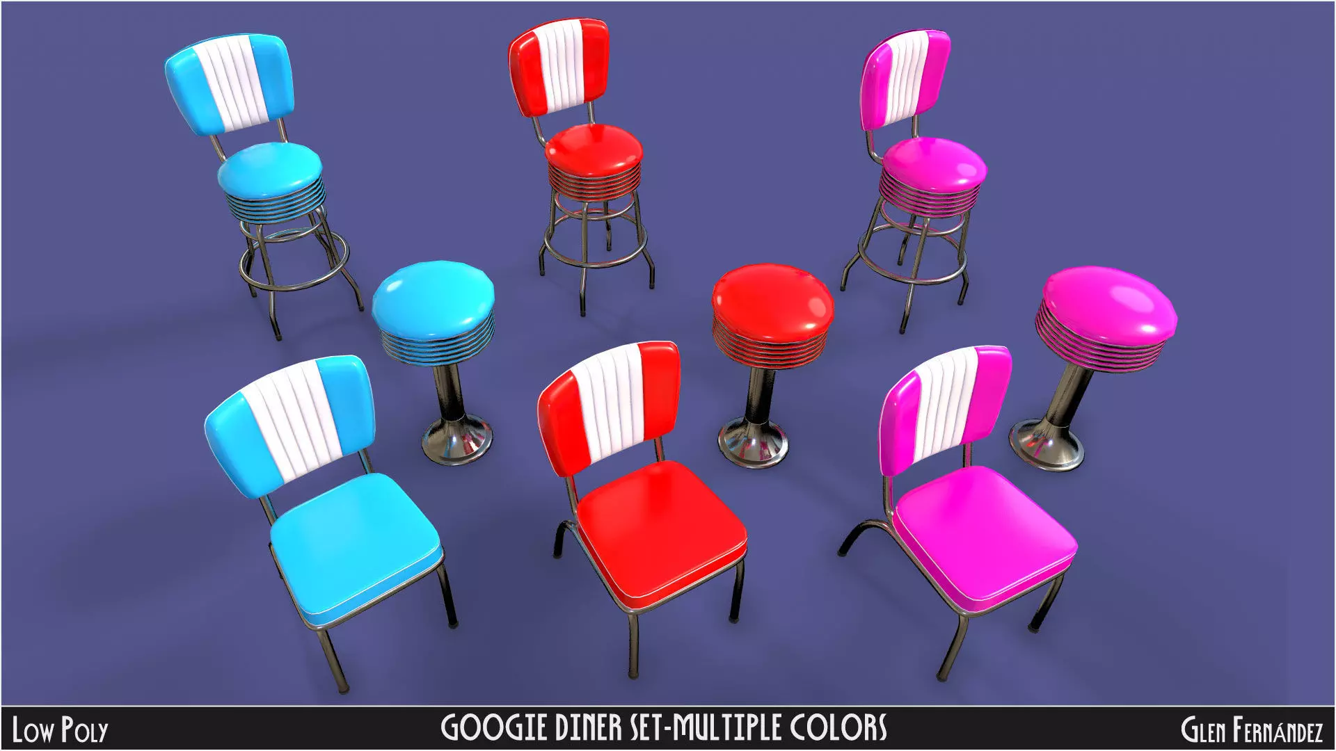 Vintage Googie Diner Item Pack Low Poly Low-poly 3D model_4