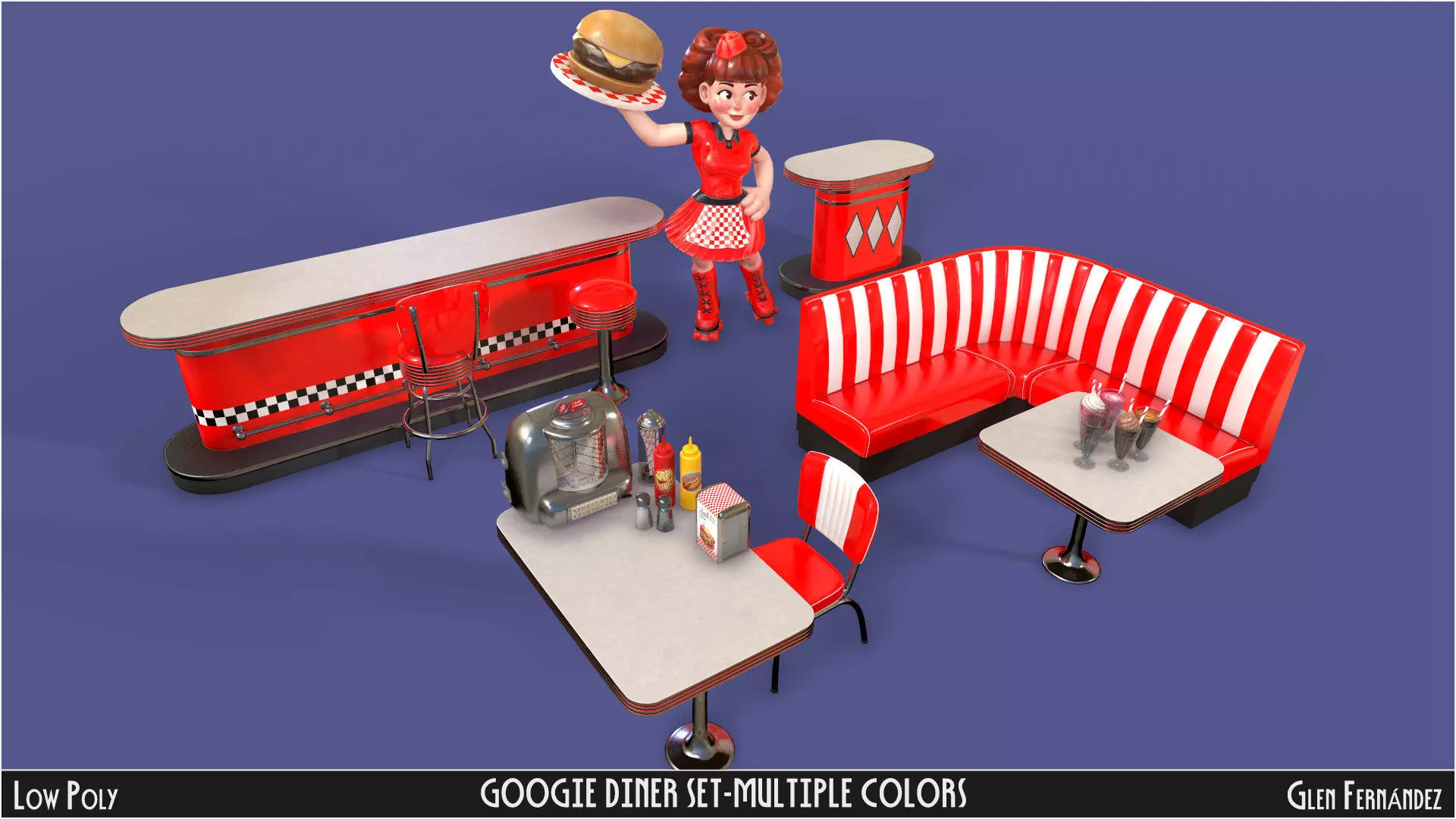 Vintage Googie Diner Item Pack Low Poly Low-poly 3D model_3
