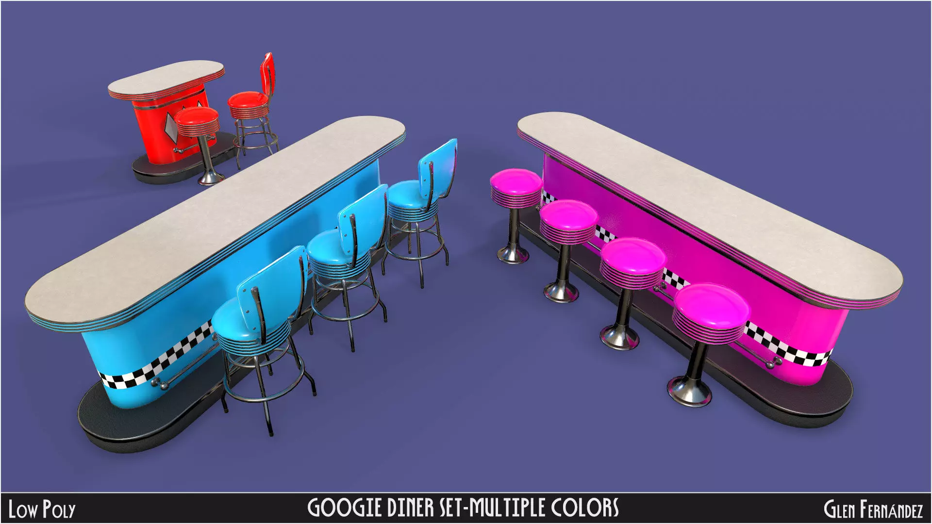 Vintage Googie Diner Item Pack Low Poly Low-poly 3D model_6