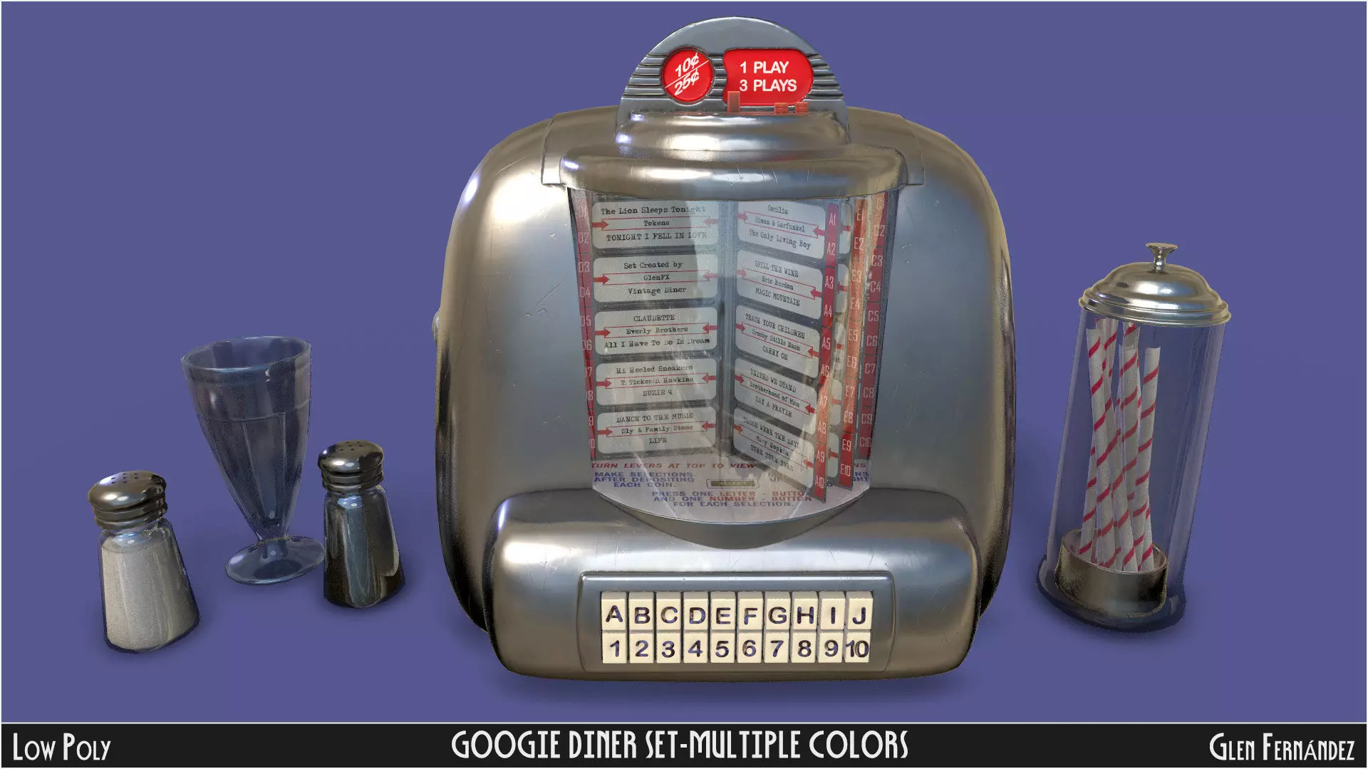 Vintage Googie Diner Item Pack Low Poly Low-poly 3D model_11