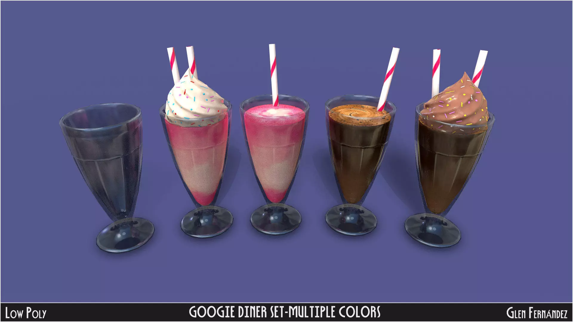 Vintage Googie Diner Item Pack Low Poly Low-poly 3D model_12