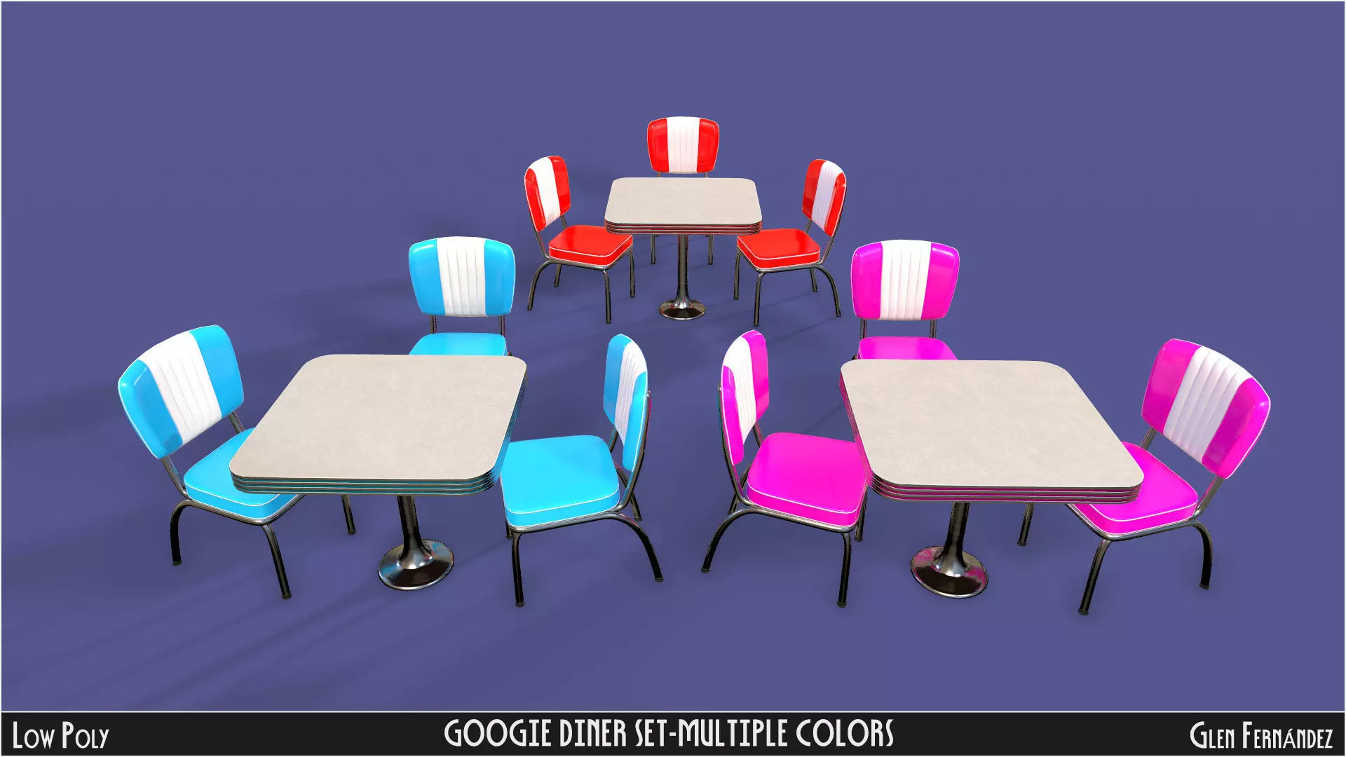 Vintage Googie Diner Item Pack Low Poly Low-poly 3D model_7