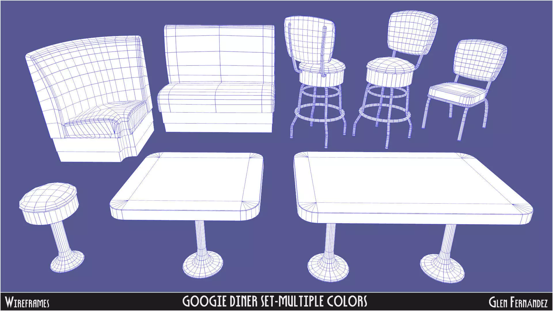 Vintage Googie Diner Item Pack Low Poly Low-poly 3D model_16