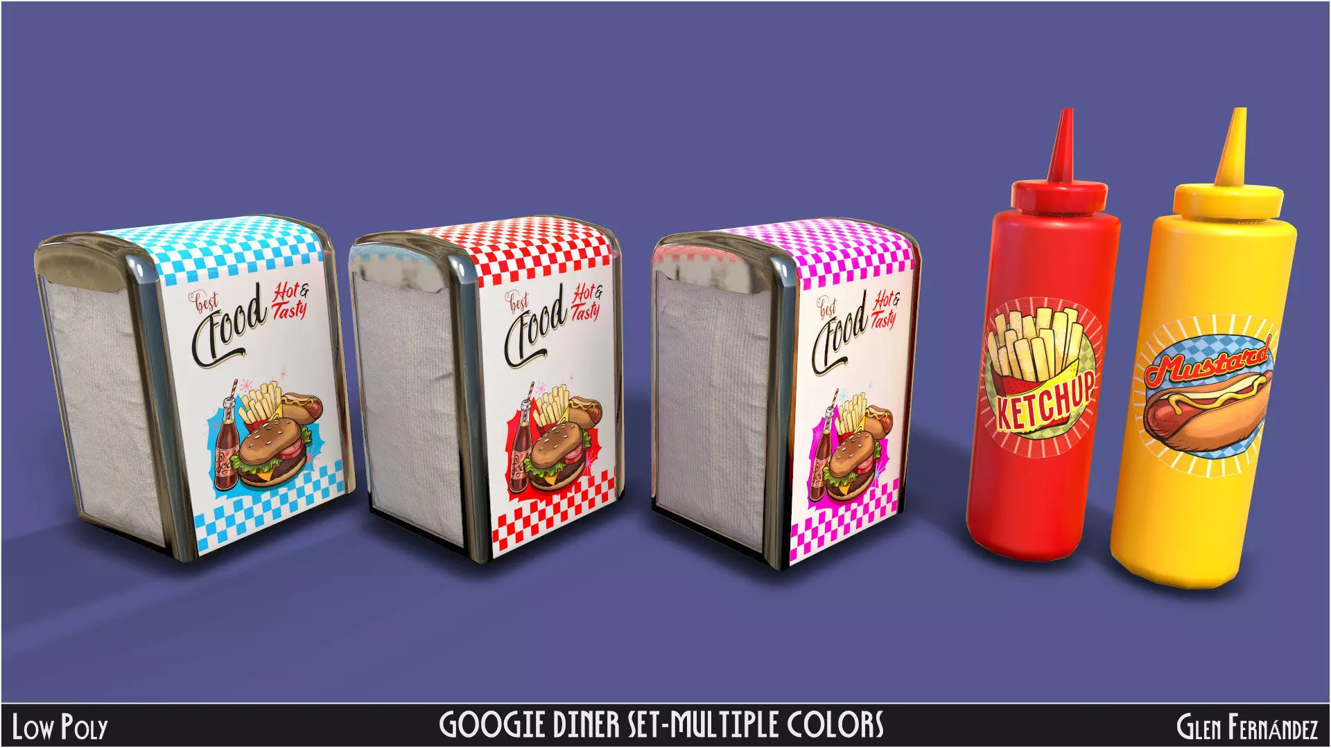 Vintage Googie Diner Item Pack Low Poly Low-poly 3D model_10