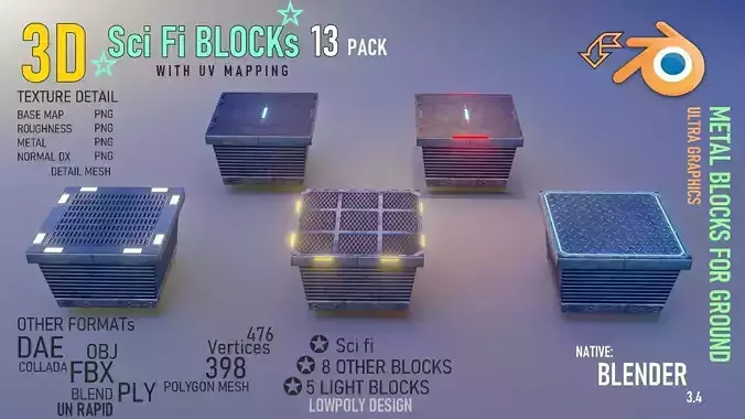 Sci fi Blocks Low-poly 3D model Sci fi Blocks Low-poly 3D model