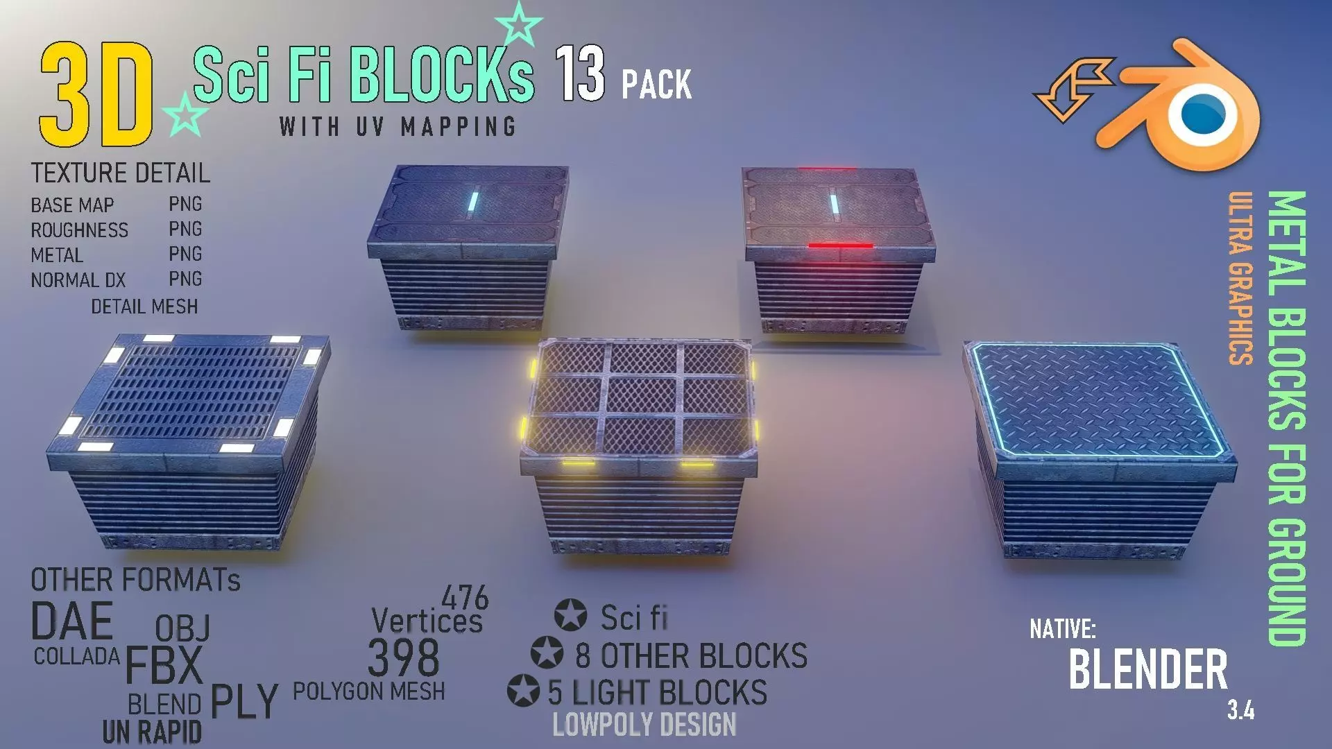 Sci fi Blocks Low-poly 3D model_0