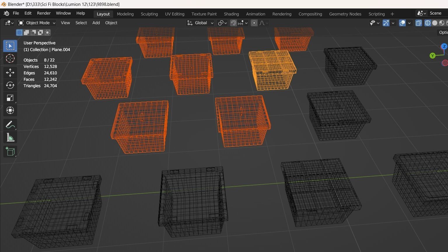 Sci fi Blocks Low-poly 3D model_2