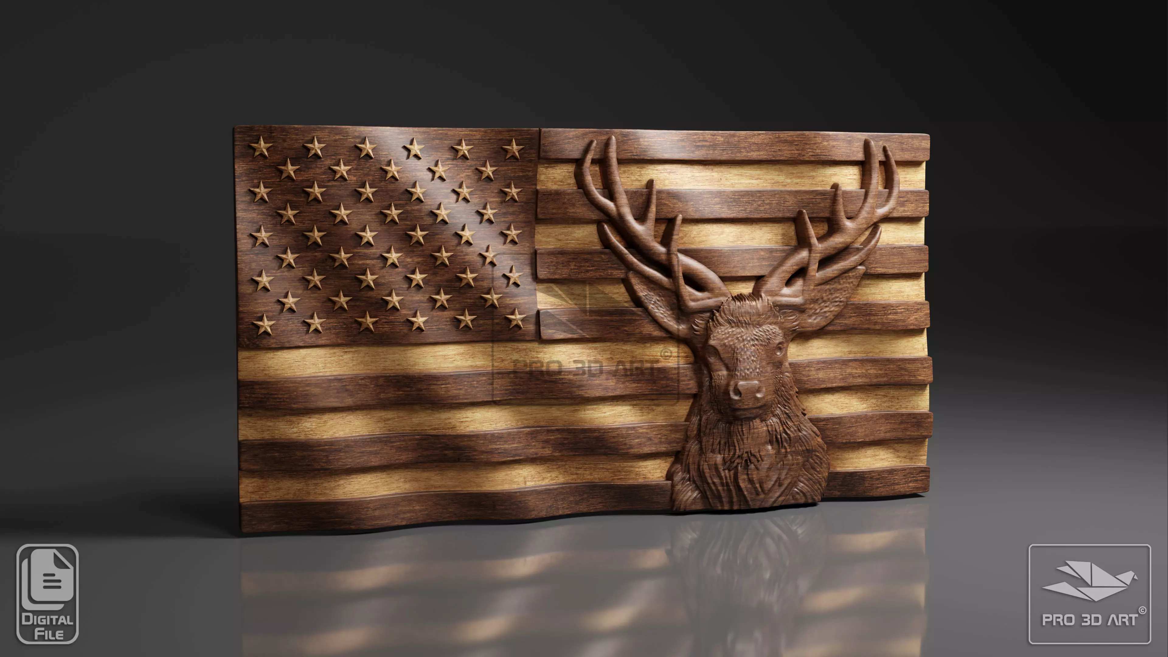 USA Wavy Flag - Hunter - CNC Files For Wood  3D STL Model  3D model_0