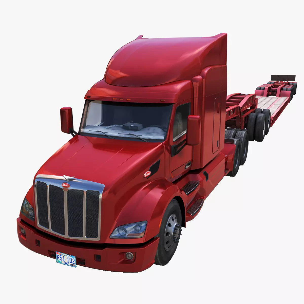 Peterbilt 579 lowboy trailer Low-poly 3D model
