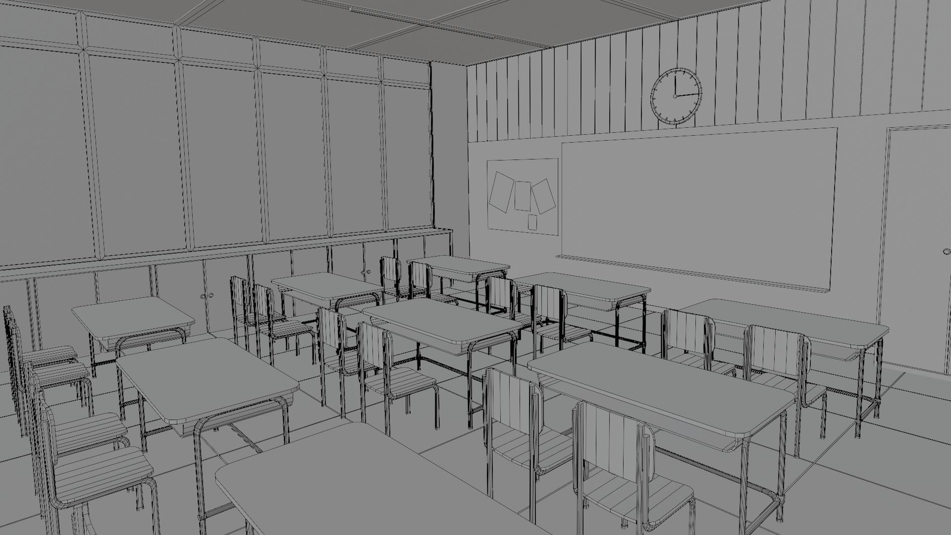 VR Classroom Low-poly 3D model_14