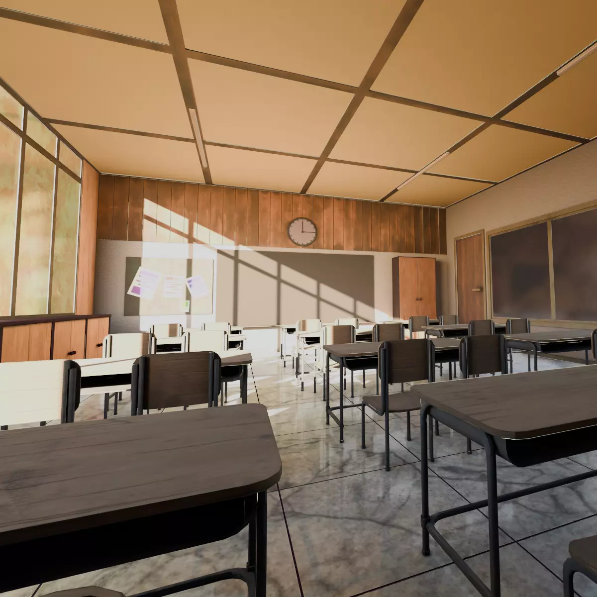 VR Classroom Low-poly 3D model_0