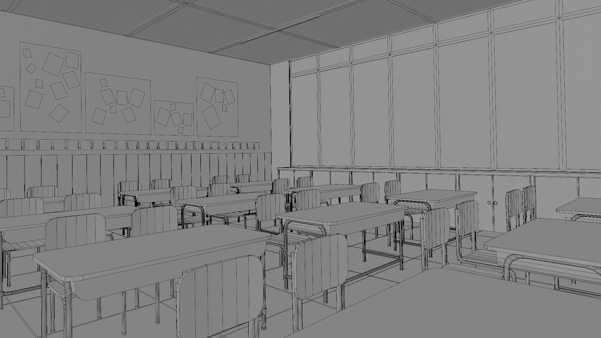 VR Classroom Low-poly 3D model_16