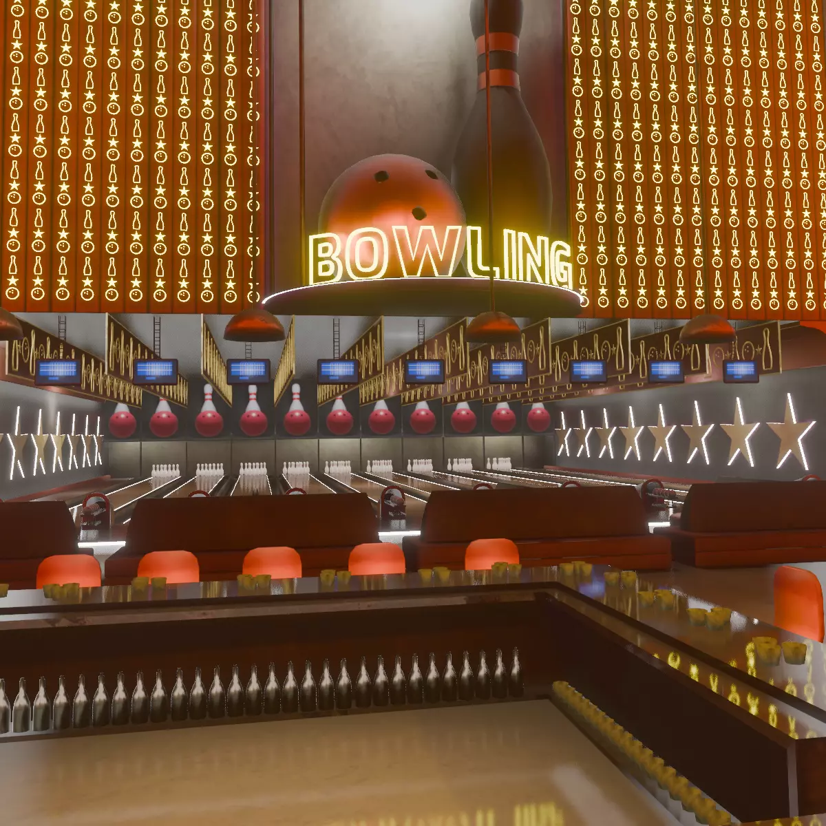 VR Bowling Alley Low-poly 3D model