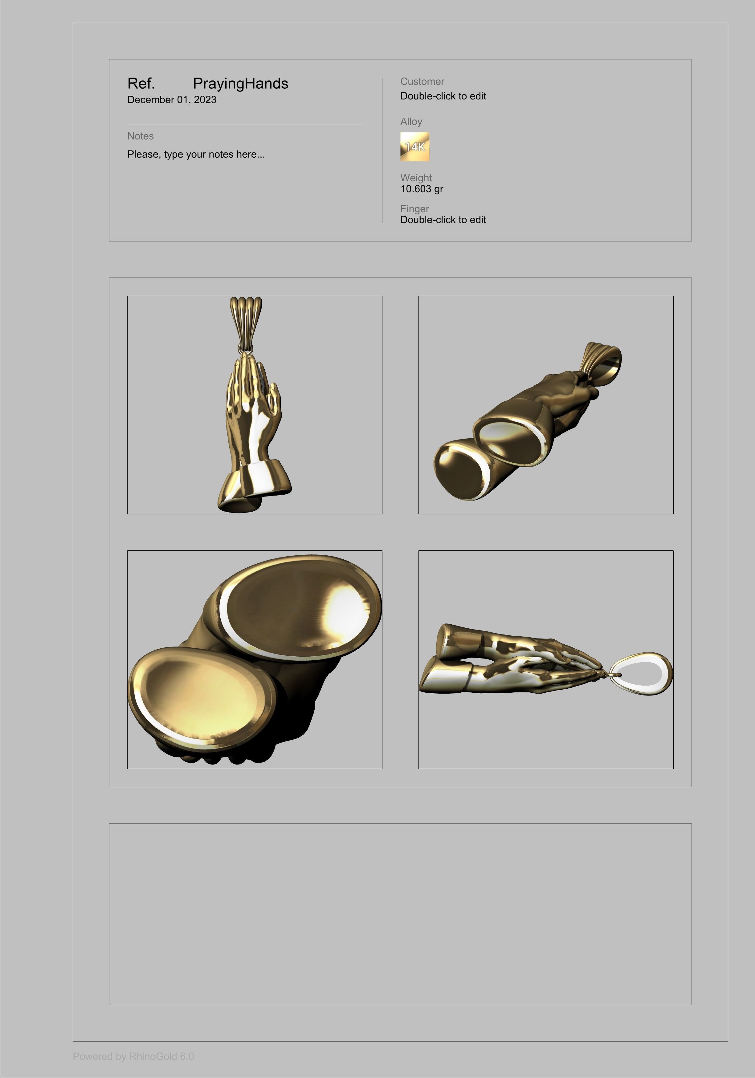 3D Praying Hands Charm Pendant Necklace Jewelry 3D print model_24