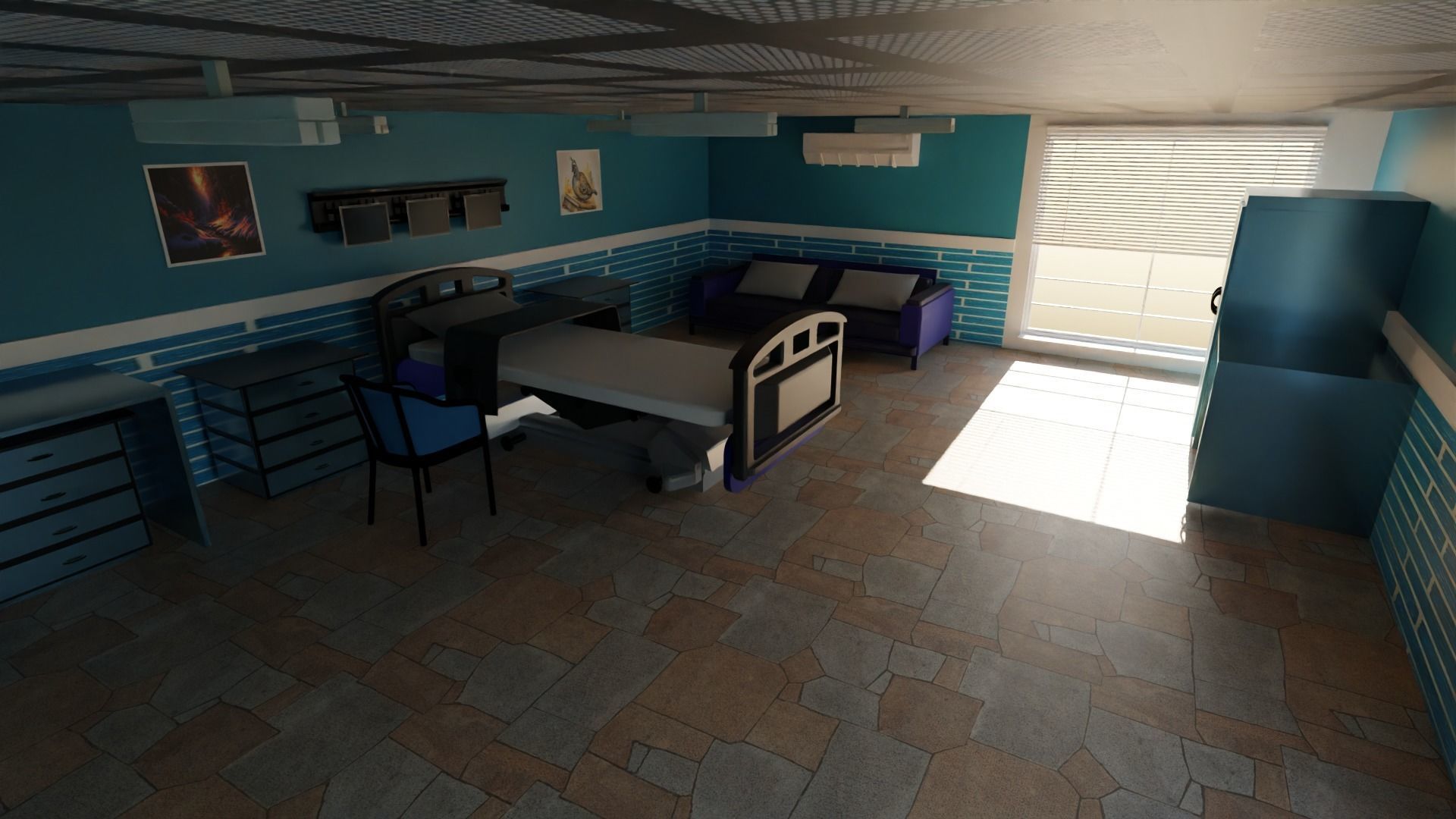 Hospital Room Low-poly 3D model_3