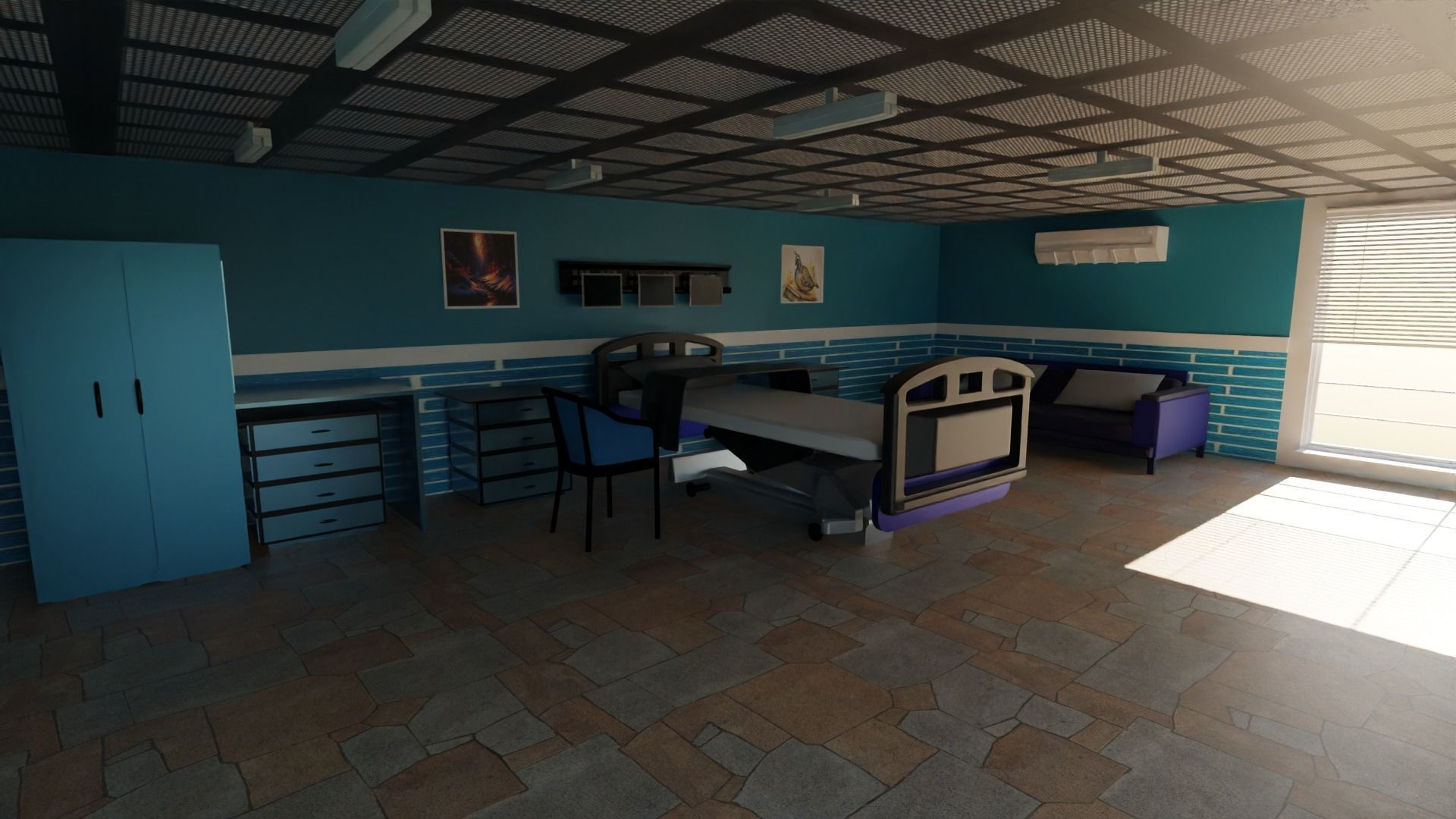 Hospital Room Low-poly 3D model_1