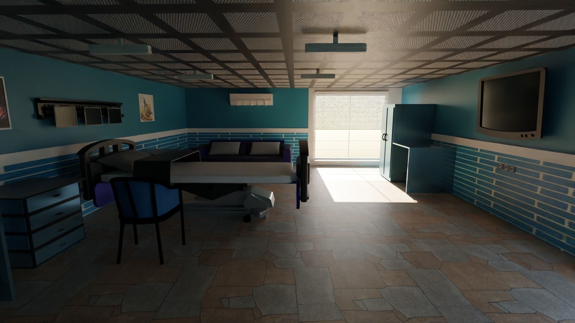 Hospital Room Low-poly 3D model_2