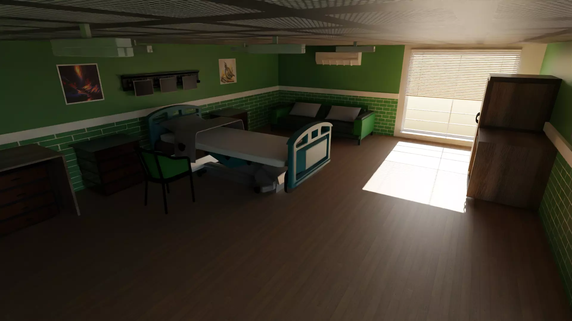 Hospital Room Interior Low-poly 3D model