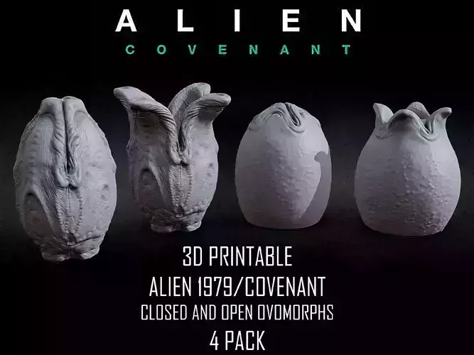 3D PRINTABLE ALIEN 1979 COVENANT CLOSED AND OPEN EGG 4 PACK 3D print model