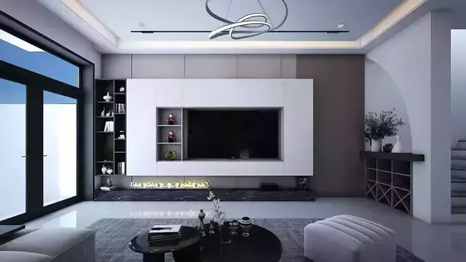Living Room and Kitchen Low-poly 3D model