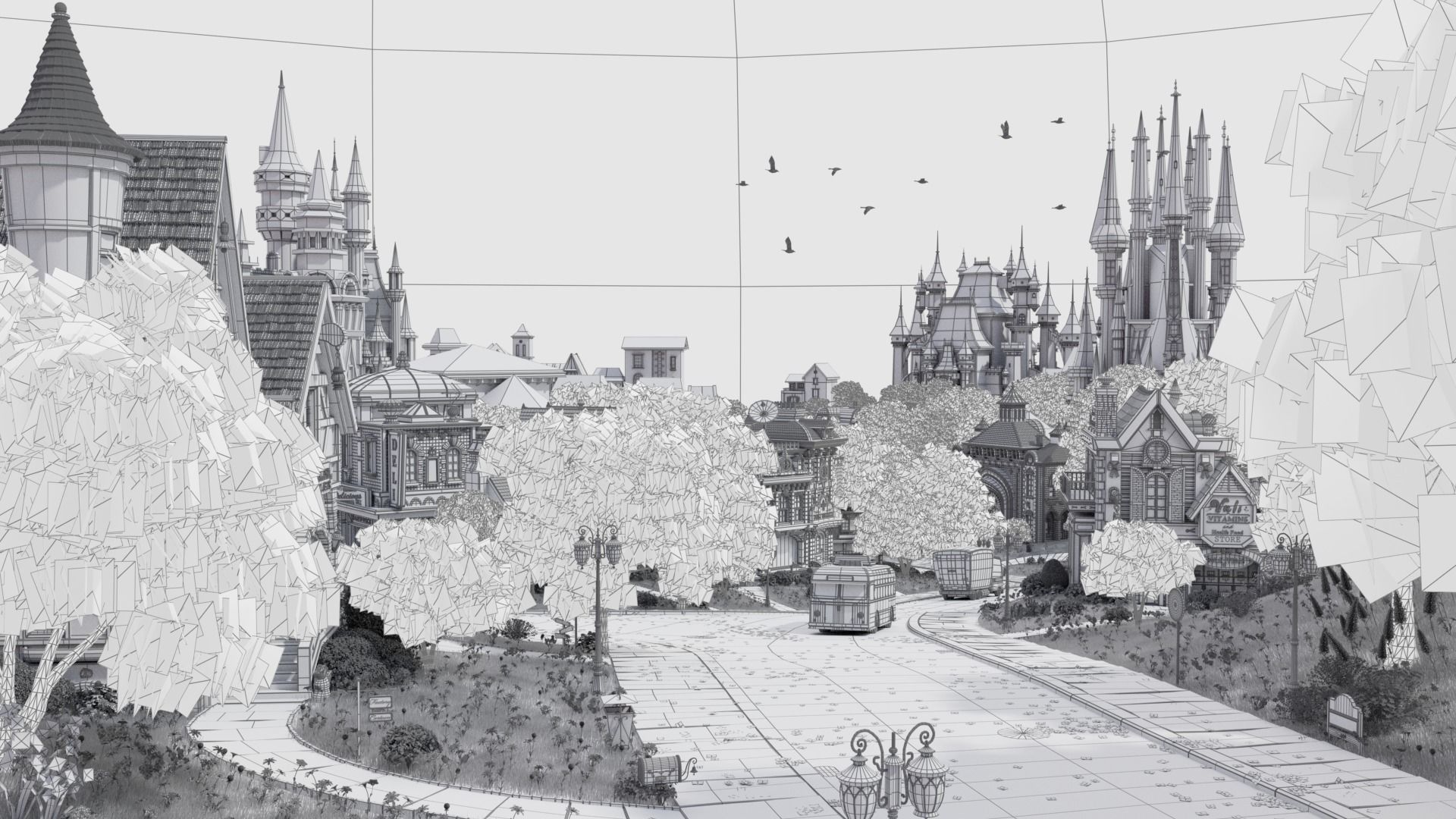 Cartoon Town City Home Exterior Scene 3D model_13