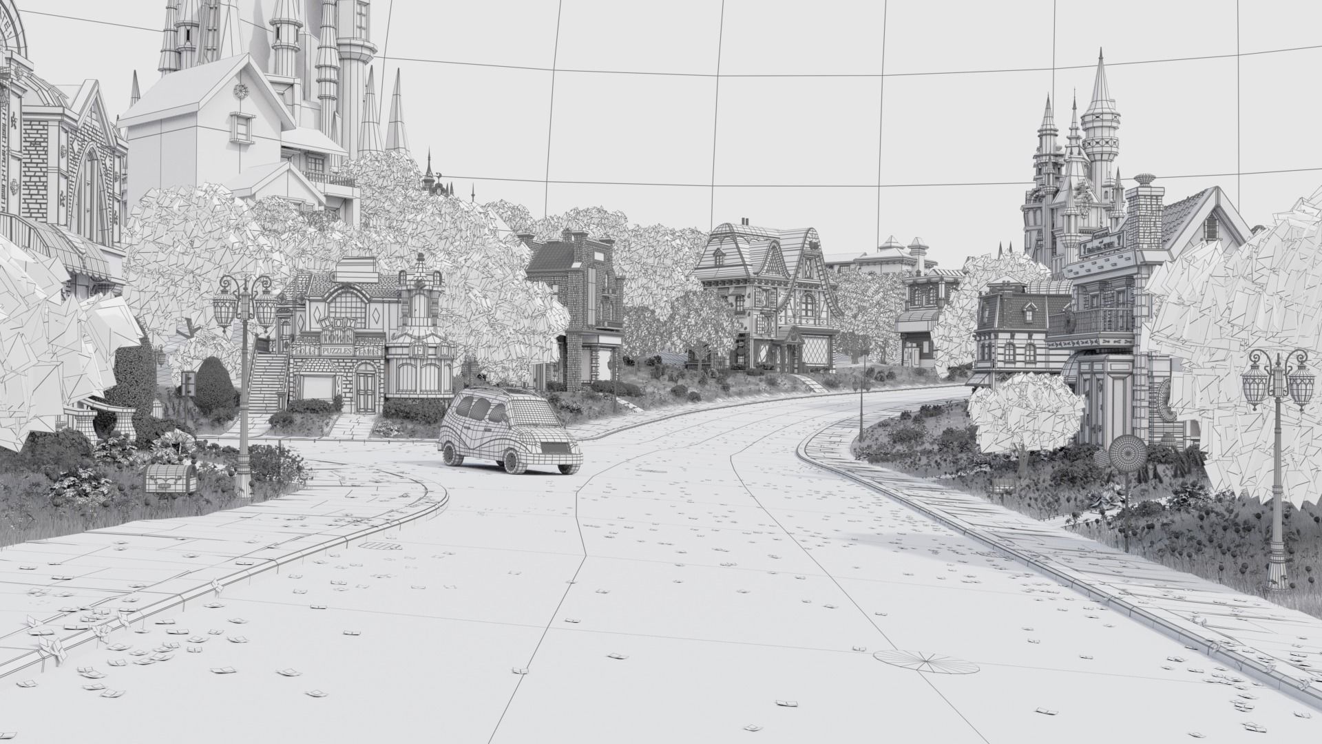 Cartoon Town City Home Exterior Scene 3D model_14