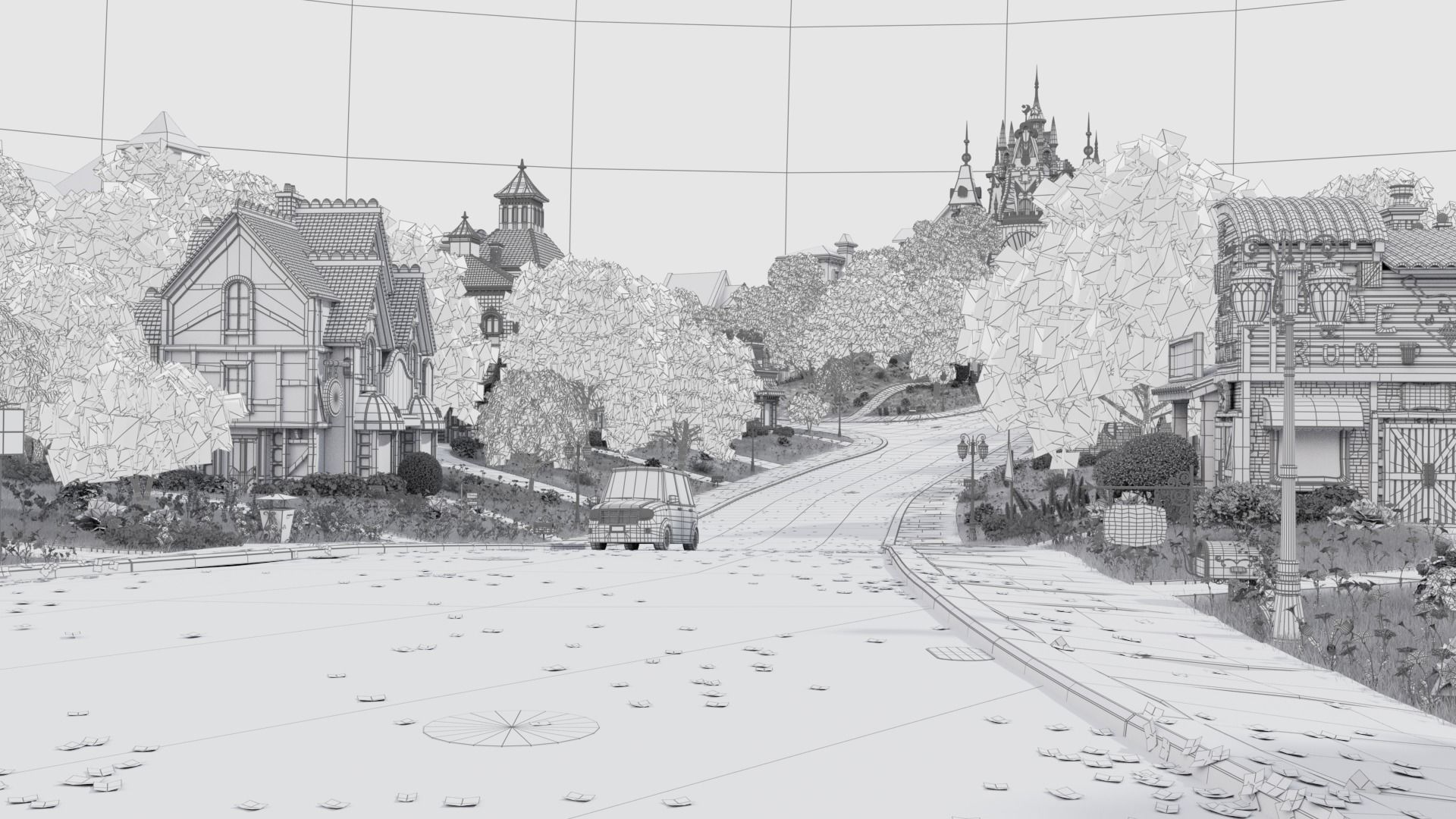 Cartoon Town City Home Exterior Scene 3D model_9