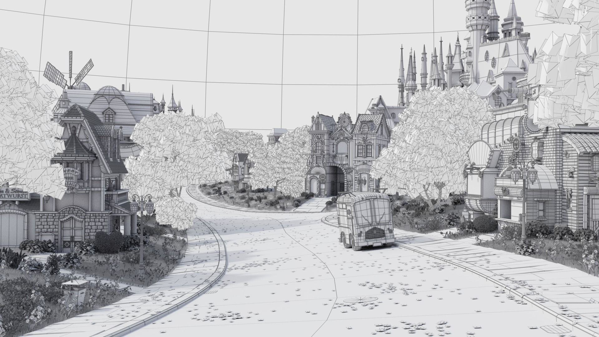 Cartoon Town City Home Exterior Scene 3D model_11