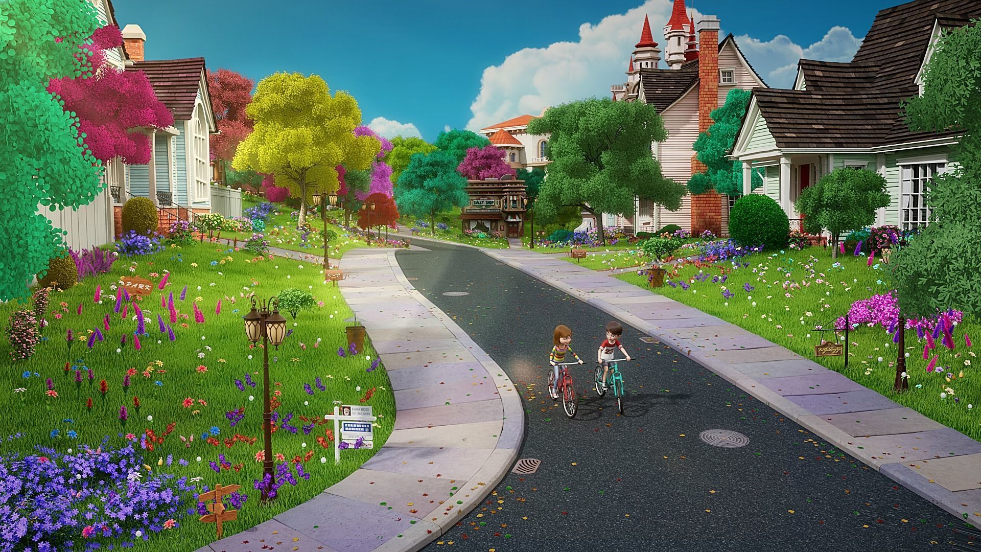 Cartoon Town City Home Exterior Scene 3D model_2