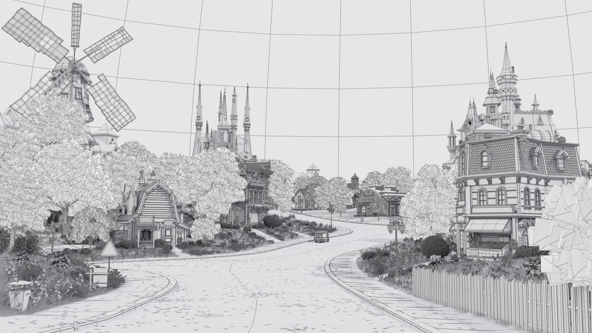 Cartoon Town City Home Exterior Scene 3D model_10