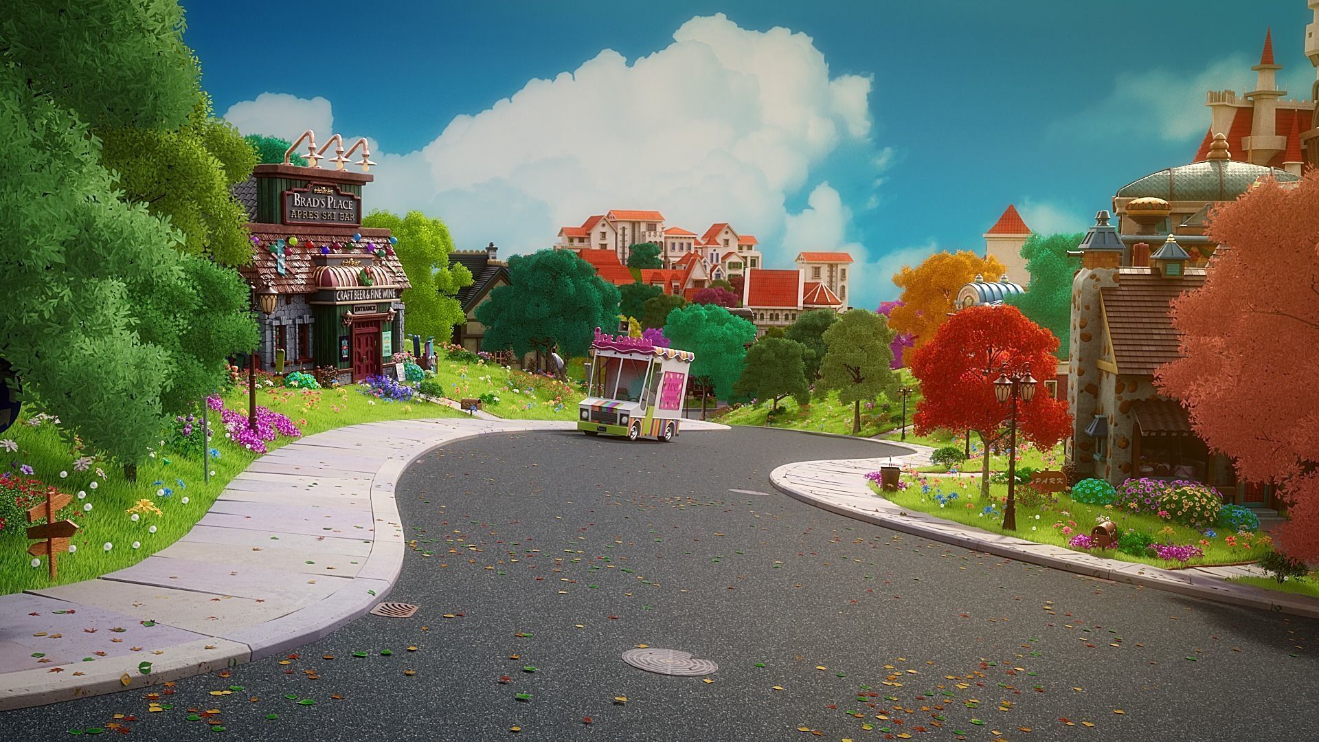 Cartoon Town City Home Exterior Scene 3D model_7