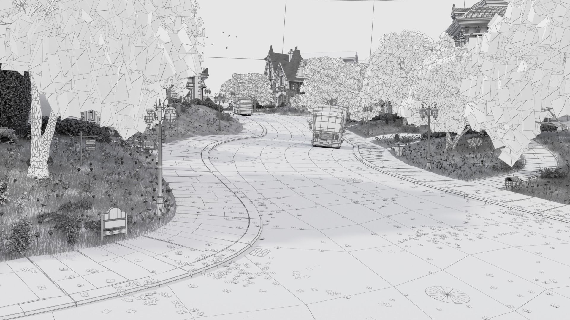 Cartoon Town City Home Exterior Scene 3D model_12