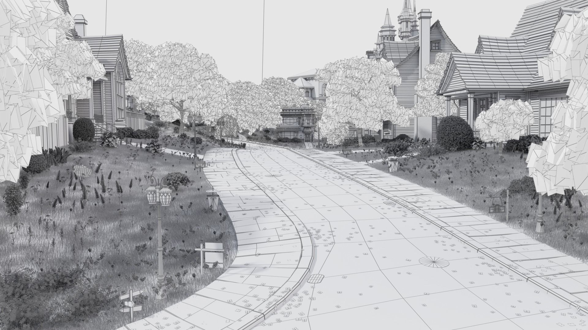 Cartoon Town City Home Exterior Scene 3D model_16