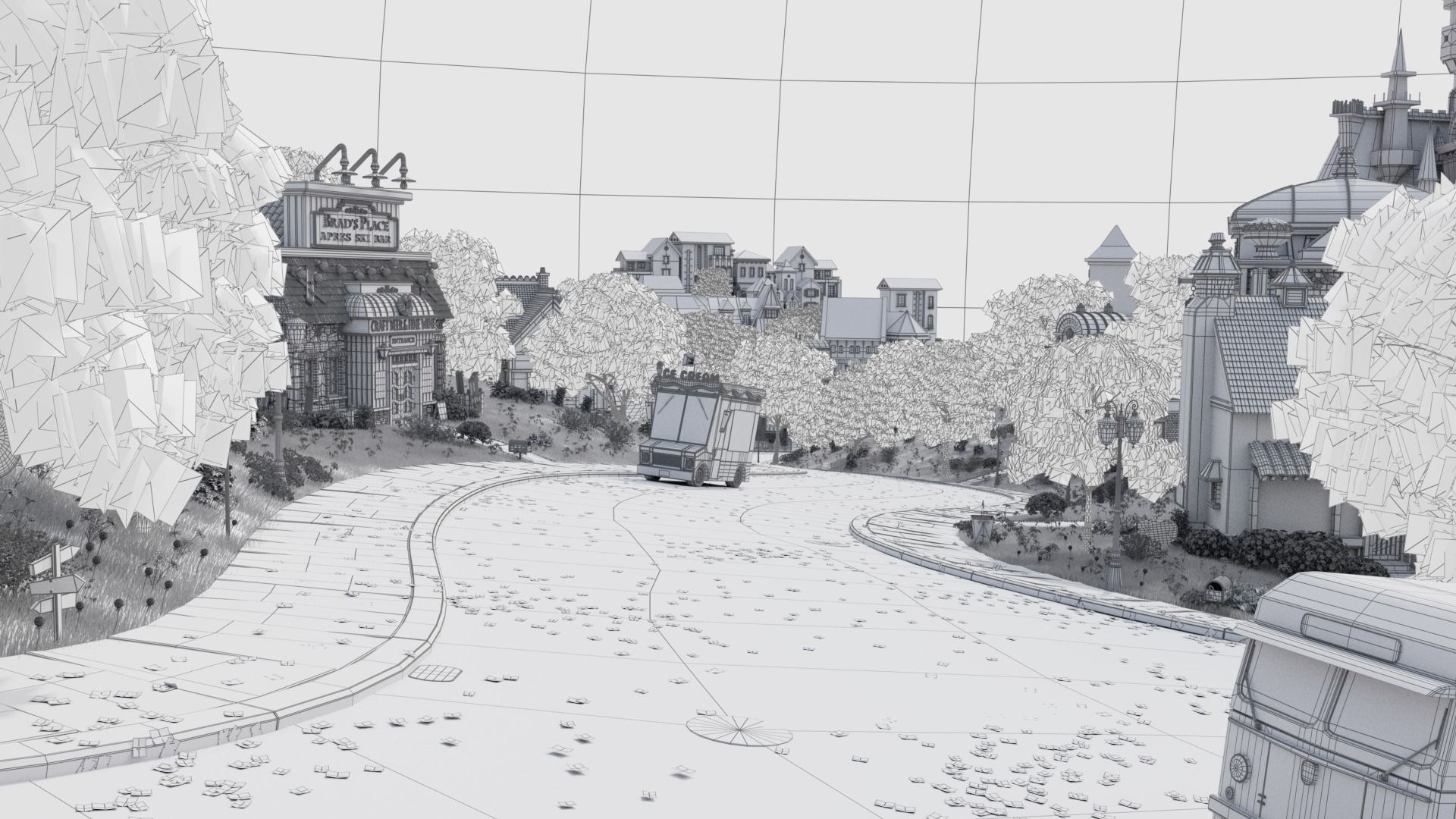 Cartoon Town City Home Exterior Scene 3D model_15