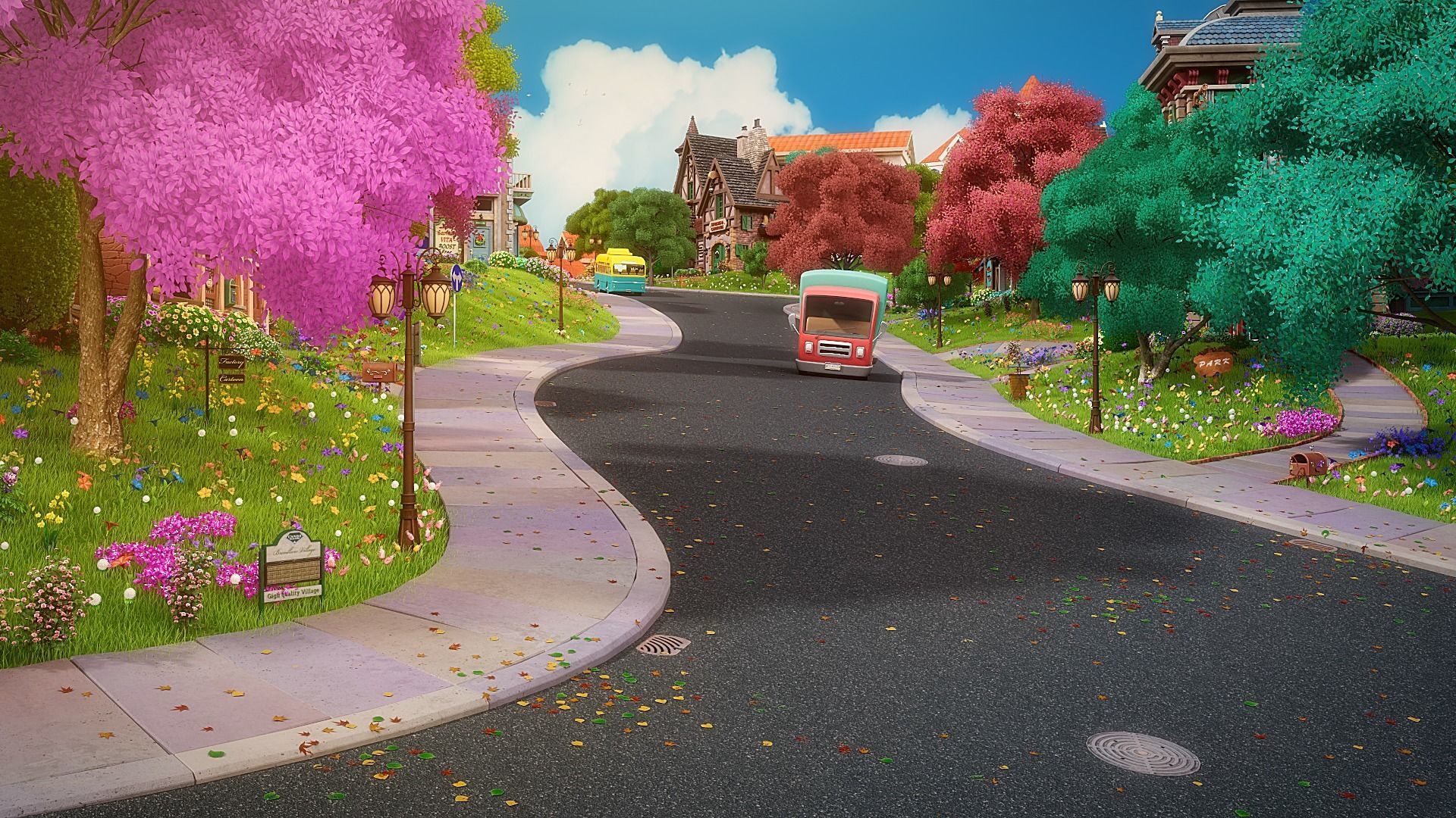 Cartoon Town City Home Exterior Scene 3D model_8