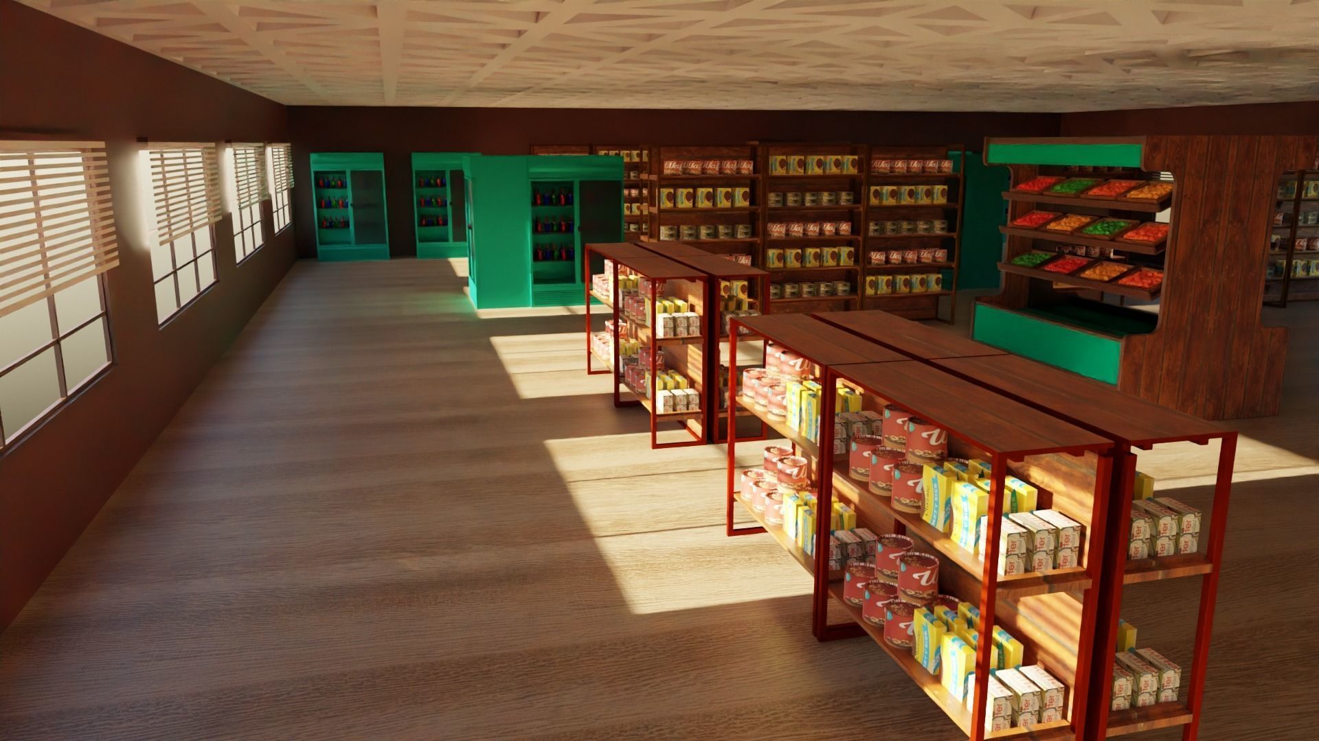 Supermarket interior  Low-poly 3D model_2